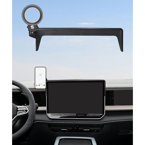 Car Phone Holder for 2025-2026 Volkswagen VW Tiguan 15" Screen Accessories MagSafe Strong Magnets Clip-On Cell Phone Mount, 360 ° Rotatable Hands-Free Holder, Not Block Air Vents