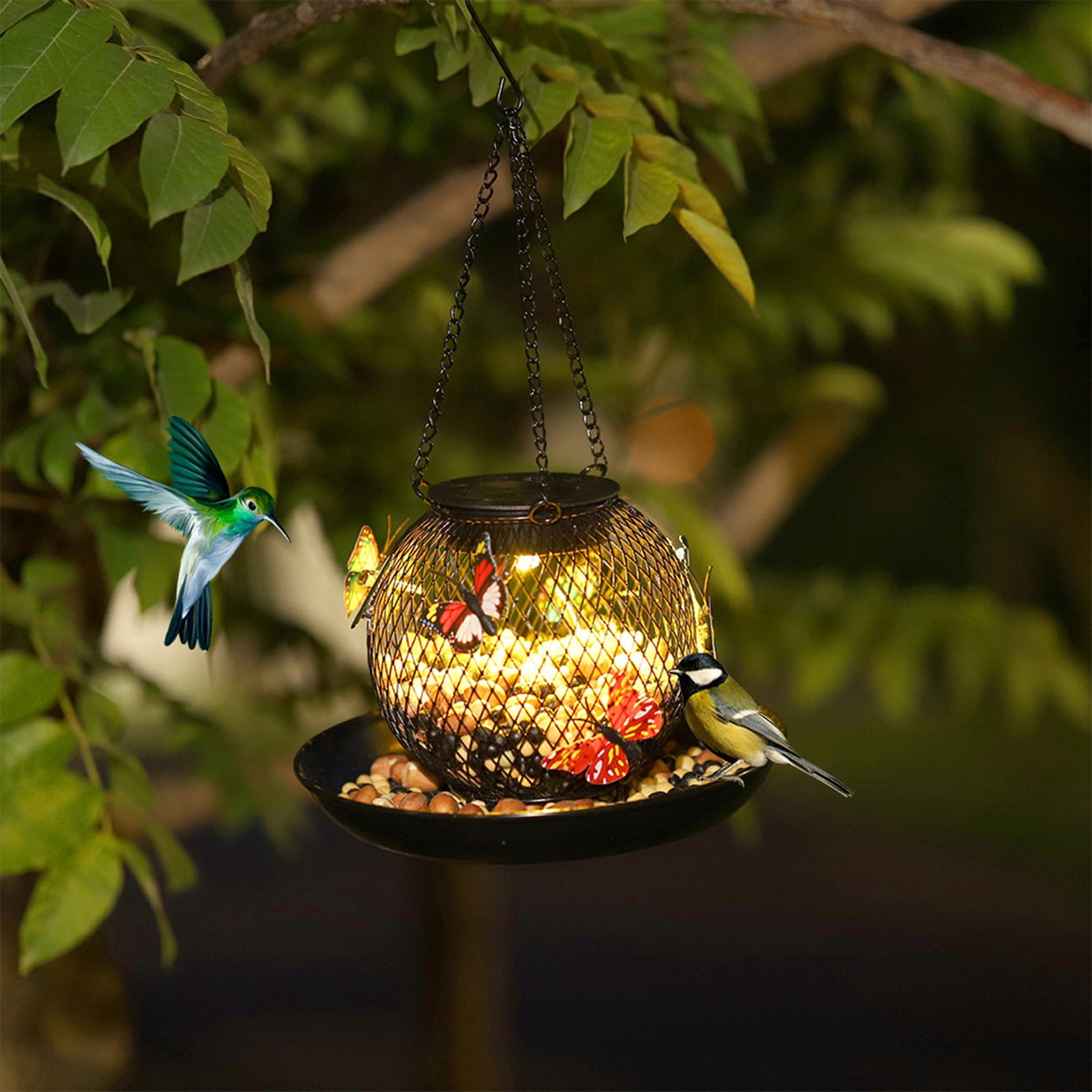 Nkmbld Hanging Bird Feeders and Bird Baths for Outdoors, Solar Powered Garden Hanging Hummingbirds Feeder for Outside Patio Lawn Yard Decoration