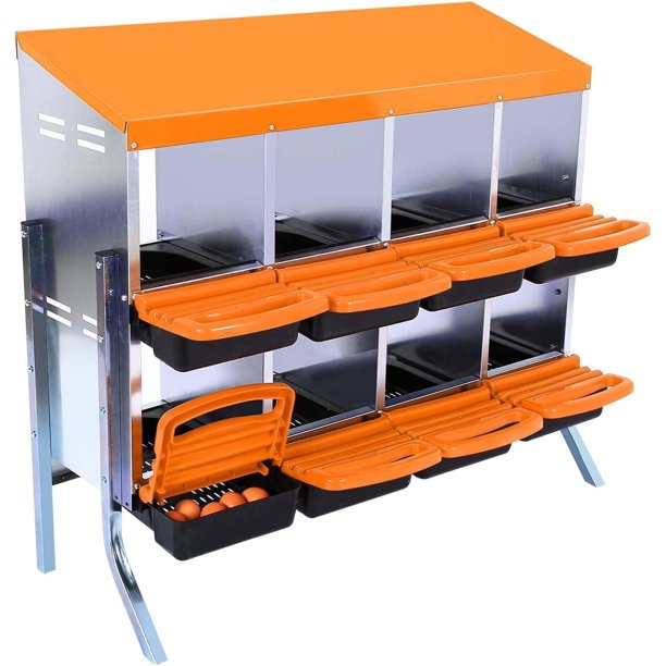 8 - hole metal chicken nesting boxes con legs, 2 mounting options para egg laying, roll - away egg feature, grande holes para ventilation, y easy to clean