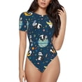 thumbnail image 1 of Saiise Space Pyjama à Motif Panda pour Femmes, Grenouillère à Manches Courtes, Col Rond, Justaucorps Extensible avec Fermeture à Pression - Très Grand, 1 of 7