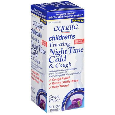 Equate: Children's Treating Night Time Cold & Cough Grape Flavor Antihistamine/Cough Suppressant/Nasal Decongestant, 4 fl oz