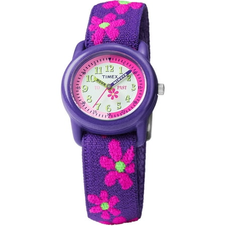 Girls Time Machines Purple Floral Watch, Elastic Fabric