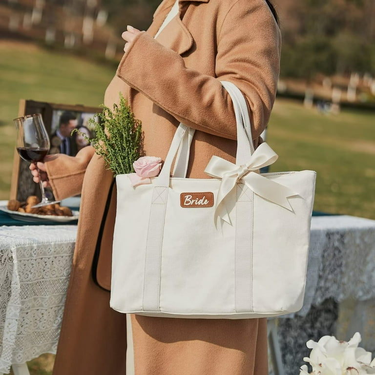 AW BRIDAL Canvas Bride Bag Bride Tote Bridesmaid Bags Cute Tote Bags For Wedding Engagement Bridal Shower Party Bachelorette Gifts For Bride To Be Bride Tote Bag With Pockets Zippers Walmart