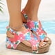 thumbnail image 2 of Bmisegm Women's Slope High Heel Sandals Flower Print Sandals Womens Sandals Summer Pink 8, 2 of 9