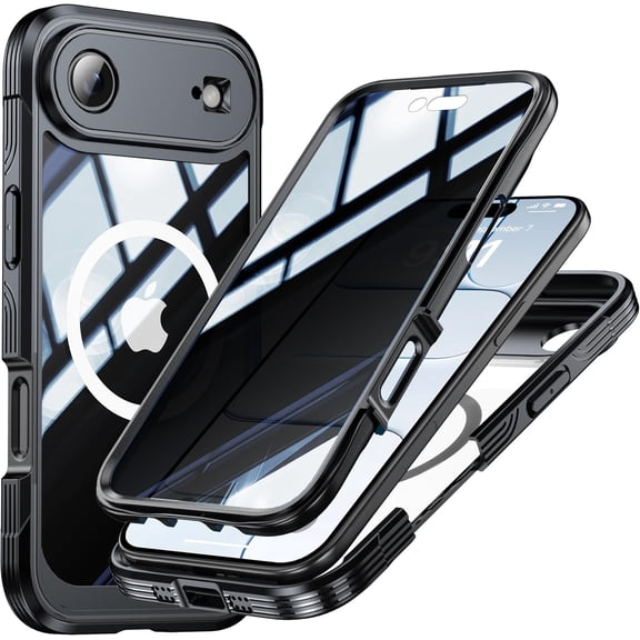 Magnetic Privacy for iPhone 17 Air Case, Privacy Screen Protector, Military Grade Protection, Fit for MagSafe, Silicone Edge Double Sided Tempered Glass Shockproof Anti Peep Full Body Case