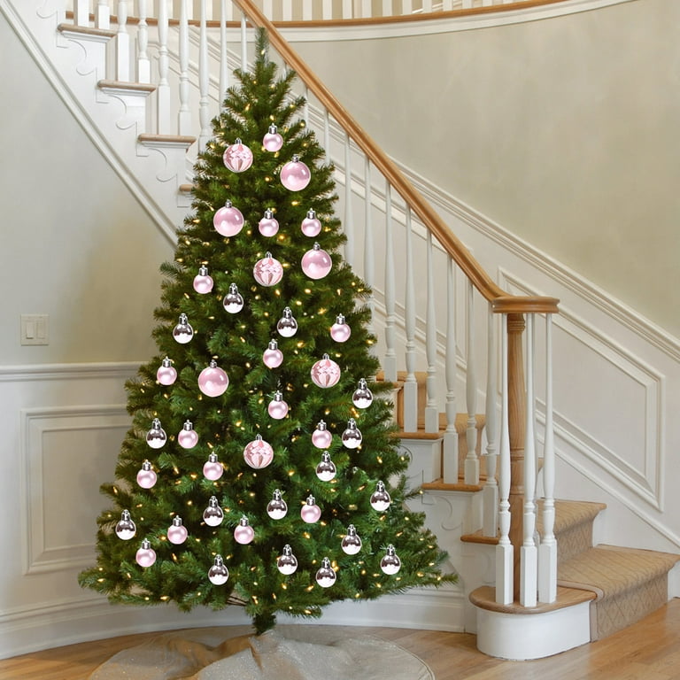 Christmas Tree Ornaments, 40PCS Shatterproof Pink and Silver Ball Set with Mixed Designs for Xmas Tree Decoration, Elegant Holiday Ornament Set for Home 2025 Trend