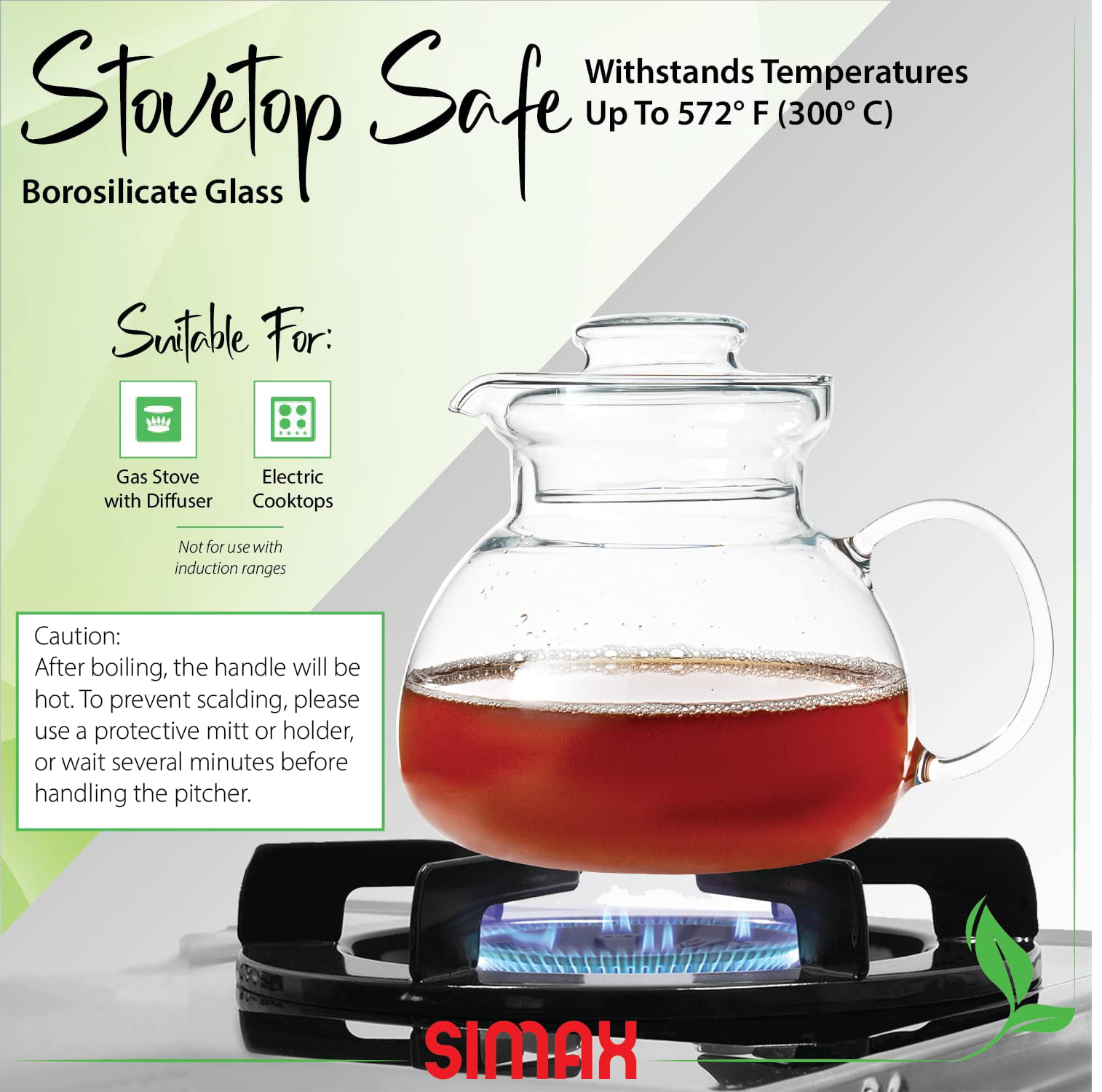 Simax Glass Teapot For Stovetop: Glass Tea Kettle For Stove Top - Tea Pots  For Stove Top - Stovetop & Microwave Safe Kettles For Boiling Water - Clear