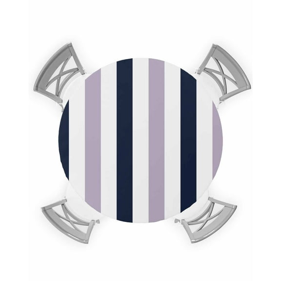 nqOlkjepod Purple Navy Blue Striped Round Tablecloth, Fitted Table Cover with Elastic for 36"-44" Round Tables, Farmhouse Stripe Art Table Cloth Outdoor Indoor Dinning Party Waterproof Tablecloths