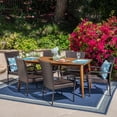 thumbnail image 2 of GDF Studio Hartford Outdoor Wicker and Acacia Wood 7 Piece Dining Set, Multibrown and Teak, 2 of 8