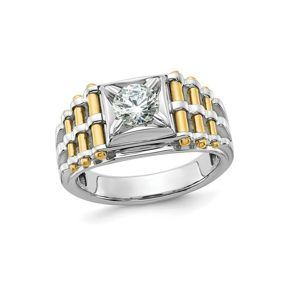 Mens 14K White and Yellow Gold 1.00 Carat (Ctw) Lab-Grown Diamond Ring for Men