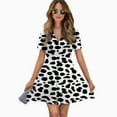 thumbnail image 2 of Dalmatian Pattern Women Dress V-Neck Short Sleeve Flowy Swing Party Midi Dress, 2 of 4