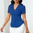 thumbnail image 1 of Xuyuer Women's Lace Patchwork Short Sleeve Blouse, Button V-Neck Casual Fashion Top Solid Color Shirt, 1 of 6