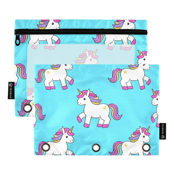 ALAZA 2 Pack Pencil Pouch Unicorn Cute Pencil Case for 3 Ring Binder Clear Window Pencil Bag Organizers