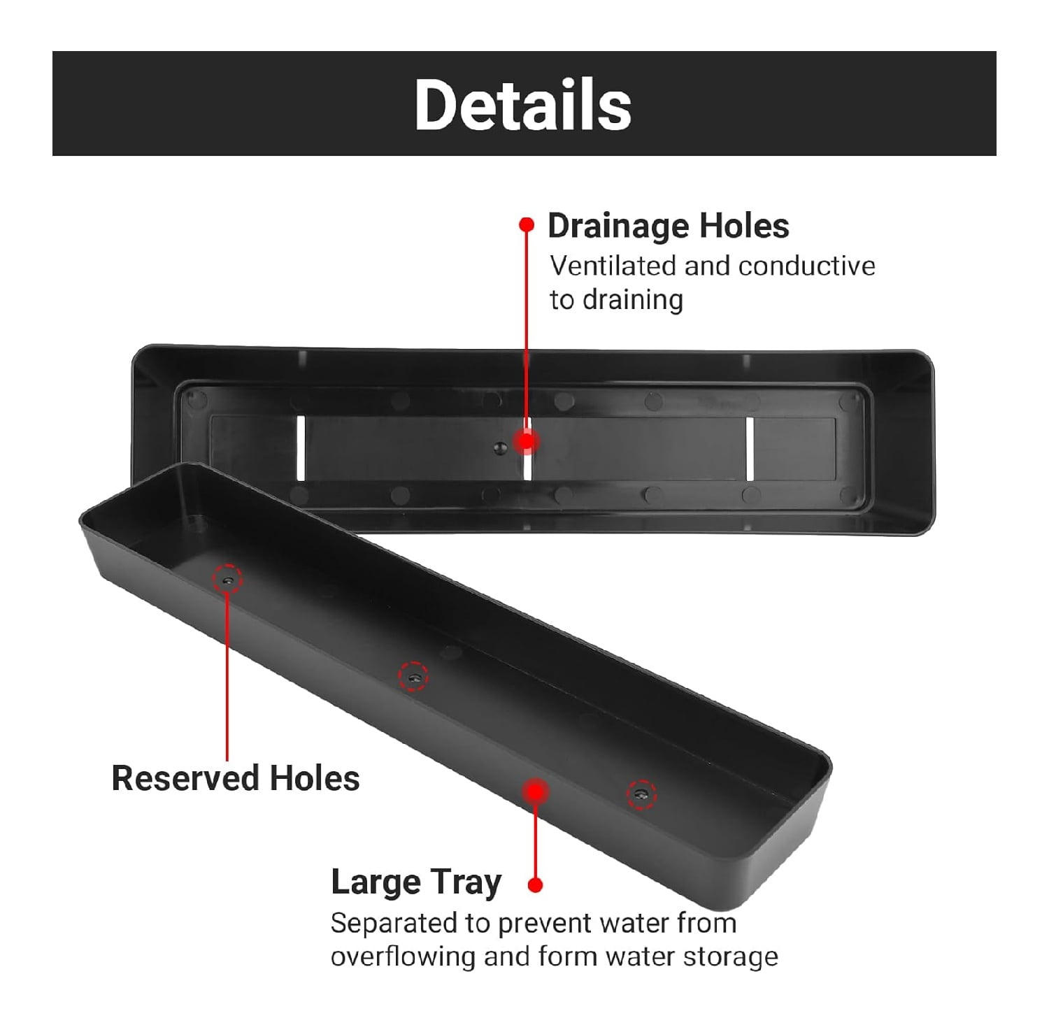 Herb Rectangle Planter,1Pc Self Watering Planter Pot for Deck,Window Boxes with Drainage Holes for Garden,Window,Office Decor,Black