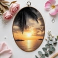 thumbnail image 7 of Canvas Wall Art Black White Beach Palm Sunset Seascape Ocean Scenery Palm Tree Leaves Oval Framed Canvas Prints Vintage Wall Hanging Decor for Bedroom Home Gallery Bathroom 8.6"x11.4", 7 of 7