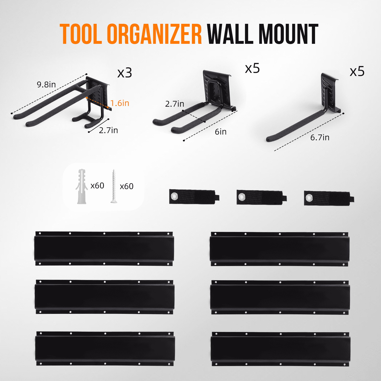 Tool Box Organizer Garage Tool Organizer Wall Mount Adjustable Hooks Heavy Duty Large Capacity Garage Storage Rack for Workshop Garden Organization 99 Inch