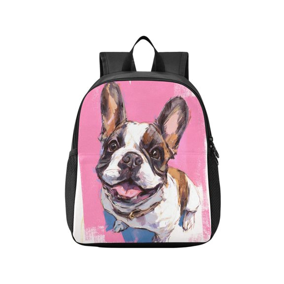 Toddler Backpack Smiling French Bulldog Painting Waterproof Lightweight Backpack Casual Mini Daypack for Daycare & Travel