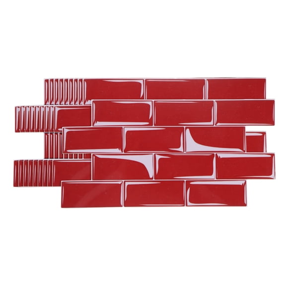 Uxcell 10Pcs Peel and Stick Backsplash Tiles 9.4" x 4.7" 3D Thickened Mable Texture Self-Adhesive Tile Stickers Wallpaper Wall for Kitchen Bathroom Bedroom, Red