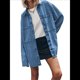 thumbnail image 1 of Chaqueta Vaquera de Gran Tamaño para Mujer, Informal, con Botones, de Larga, Azul Oscuro M, 1 of 8