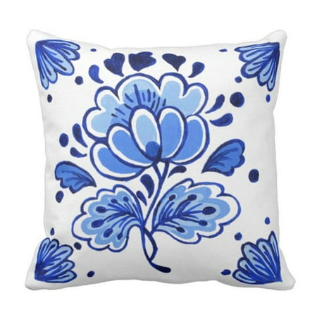 Antique Dutch Delft - ARTJIA Cute Delfs Chic Antique Dutch Delft Blue Flowers Floral Delftware Pillowcase Cover 18x18 inch
