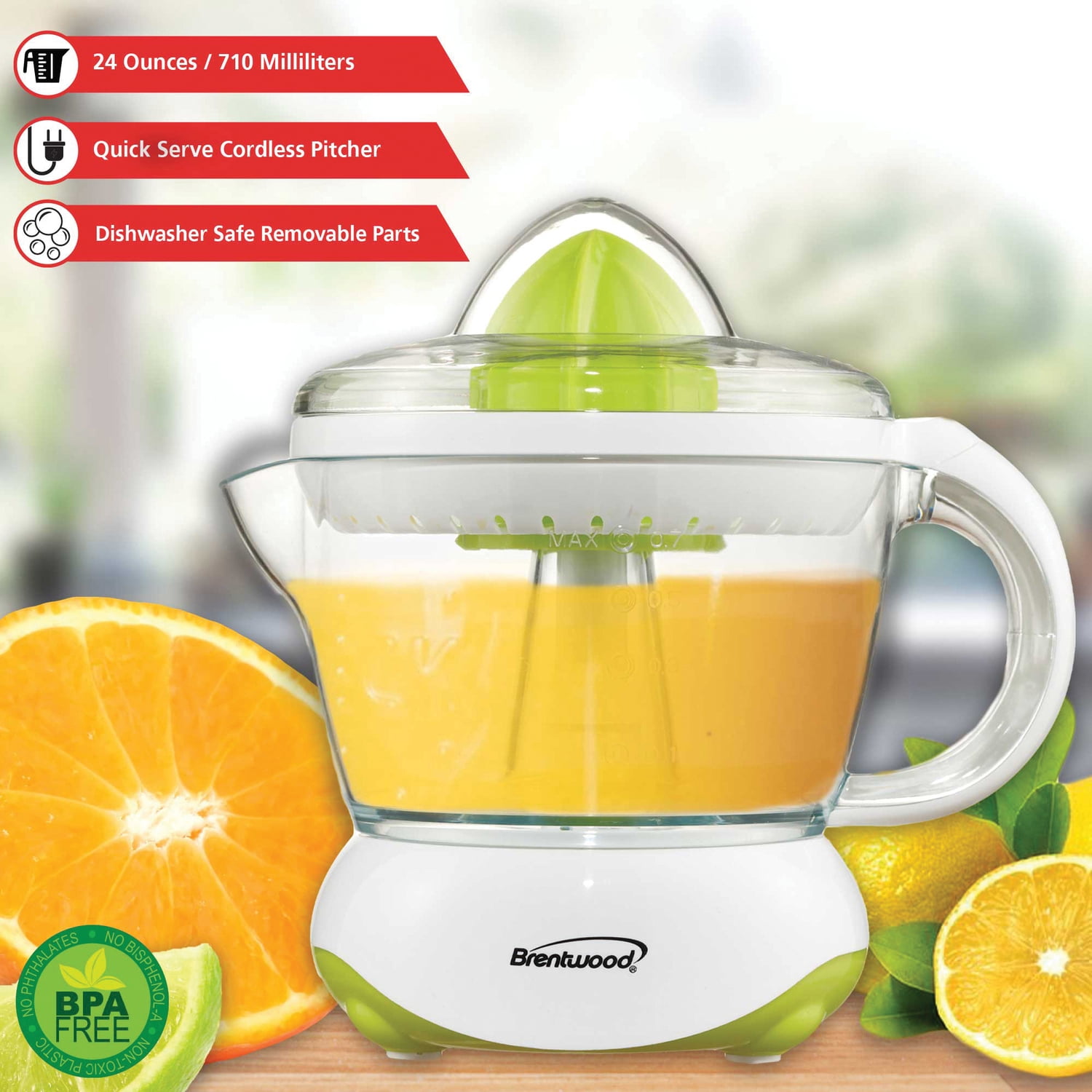 Brentwood Electric Citrus Juicer, 24 oz., Cream