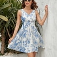 thumbnail image 3 of Chinoiserie Toile Blue Flowers And Birds Women's Tank Dress V Neck Sleeveless Summer Sundress, 3 of 7