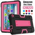 thumbnail image 3 of ELEHOLD Rugged Hybrid Case for Amazon Fire 7 Tablet (12th Gen, 2022), Tri-Layers Hard PC Soft Silicone Hidden Kickstand Anti-Scratch Shockproof Heavy Duty Case for Kids Men Women,Black+Rose, 3 of 10