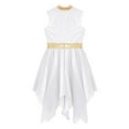 thumbnail image 6 of Alvivi Big Girls Metallic Liturgical Praise Dance Dress Church Robe Color Block Worship Dancewear White 14, 6 of 7