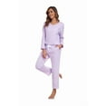 thumbnail image 3 of MAYFISH Women's 100% Cotton Pajama Set with V-Neck, Long Sleeves & Long Pants, 2-Piece Sleepwear with Pocket(Light Purple Small), 3 of 5