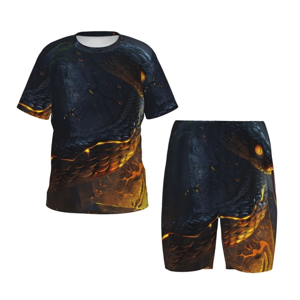 Balery Glowing Snake Dark Forest Conjunto de Pijama Infantil de Manga Corta con Estampado – Ropa de Dormir de Algodón Suave-X-Large
