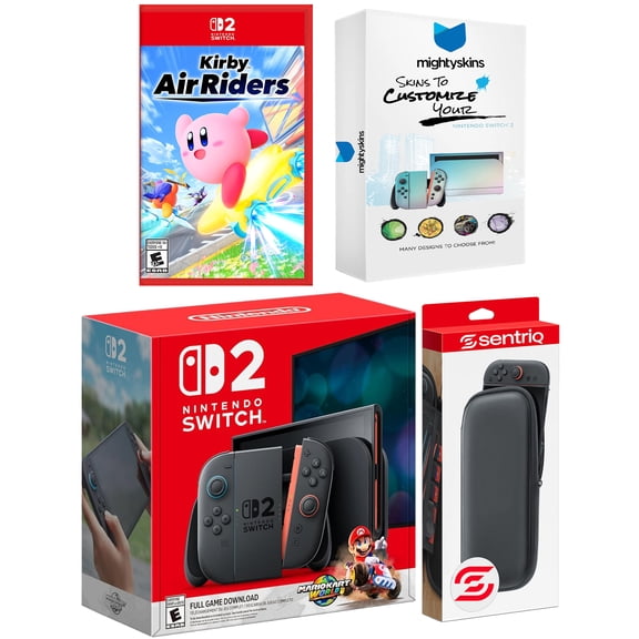 Nintendo Switch 2   Mario Kart World, Kirby Air Riders, MightySkins Code and Protective Case Bundle