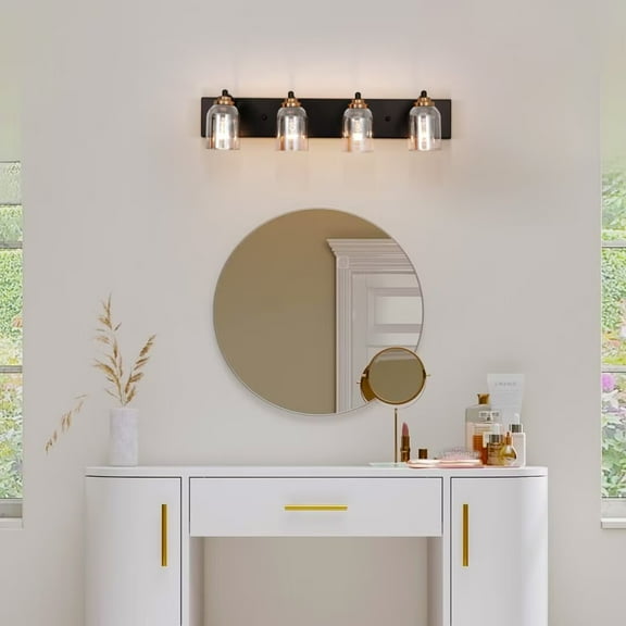 Fine Maker 4-Light Black and Gold Bathroom Wall Lights with Clear Glass Shades
