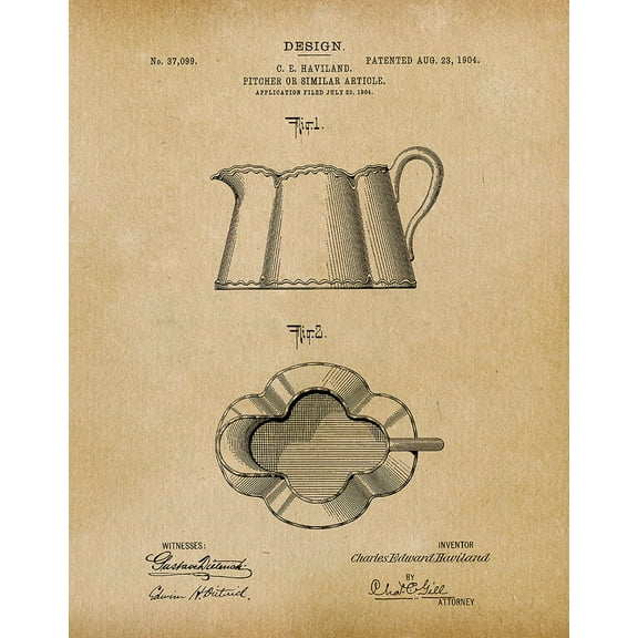 Original Kitchen Pitcher Artwork Submitted In 1904 - Kitchen - Patent Art Print