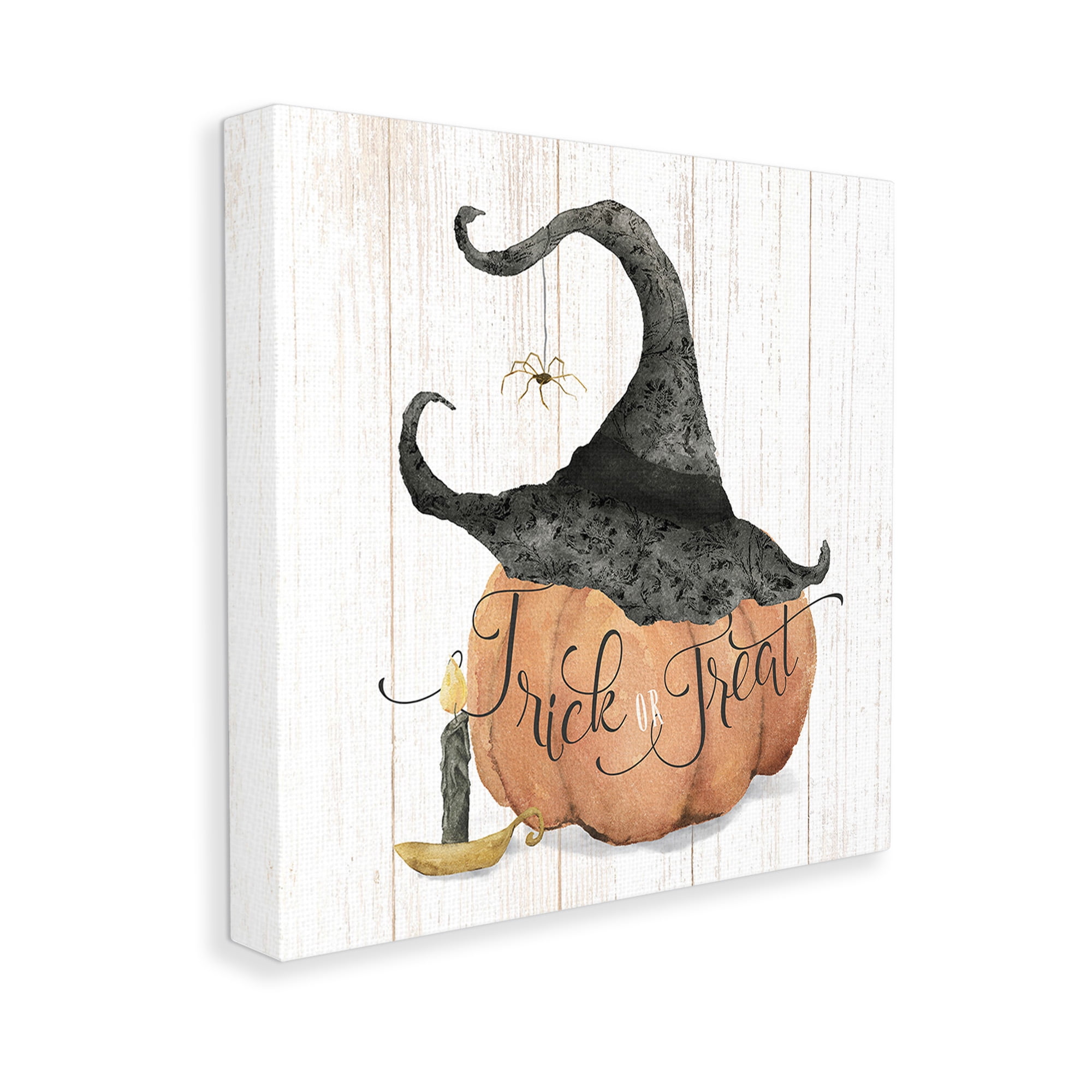 Stupell Industries Pumpkin & Witch Hat Holiday Painting Gallery Wrapped Canvas Art Print Wall Art, 17 x 17