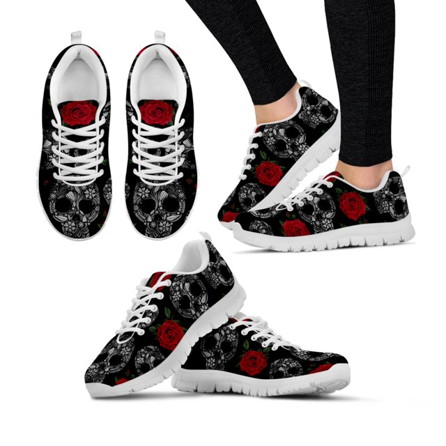 Zapatillas de deporte ligeras con plataforma y cordones, con estampado de flores y diseño de calavera de azúcar a la moda, zapatillas de tejido de punto transpirables