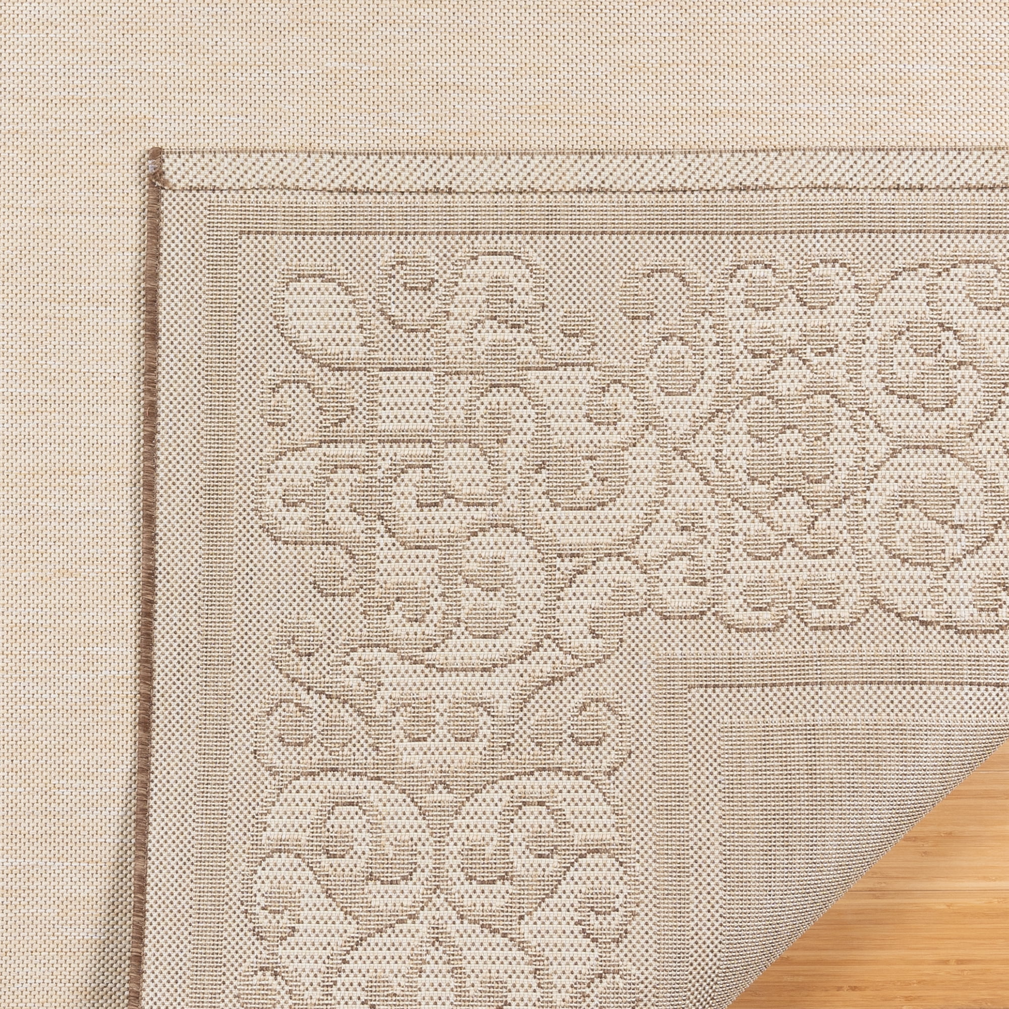 Gertmenian Paseo Tedo Transitional Damask Sand/Havana Indoor/Outdoor Area Rug, 5x7