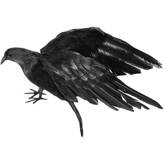 Artificial Crows, Large Black Feathered Crow, Spooky Decorations, Realistic Raven Birds Decorations for Home Indoor Outdoor Garden Props