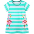 thumbnail image 2 of WIBACKER Little Girl Cotton Casual Dress Summer Short Sleeve Appliques Striped Tunic Playwear Shirt Dresses - 1Pcs Flamingo, 2 of 9