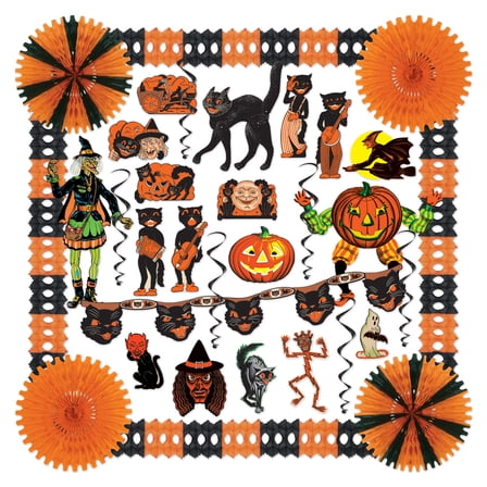 Vintage Halloween Decorating Kit, 33 Pieces