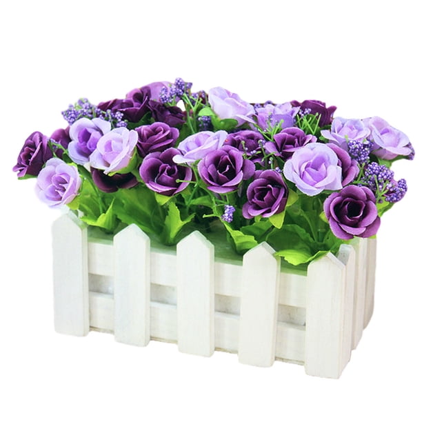 Maceta de valla Flores de rosas artificiales Tela de simulación Flor Inicio Boda Decoración floral falsa, Púrpura Yuarrent HA7815-02B