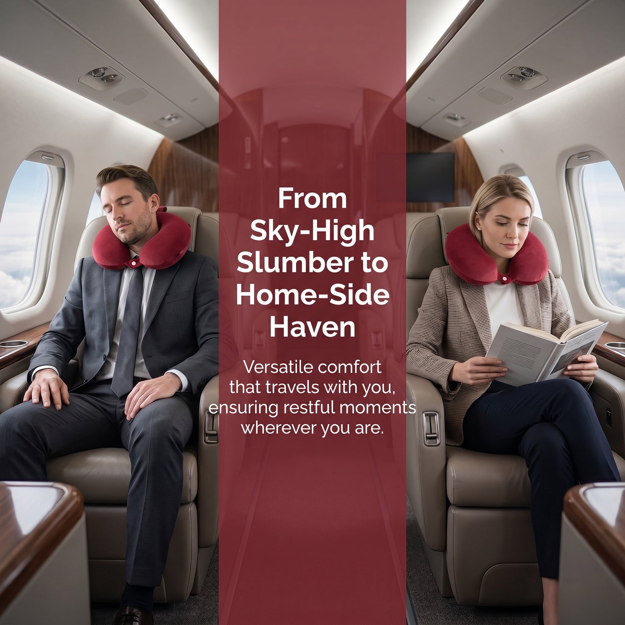 Unique Bargains Memory Foam Travel U Shape Neck Pillow Snap Closure Wine Red 12"x12"x4"