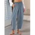 thumbnail image 2 of Loose Casual Straight Cotton and Linen Cropped Pants Light Blue XXL, 2 of 4
