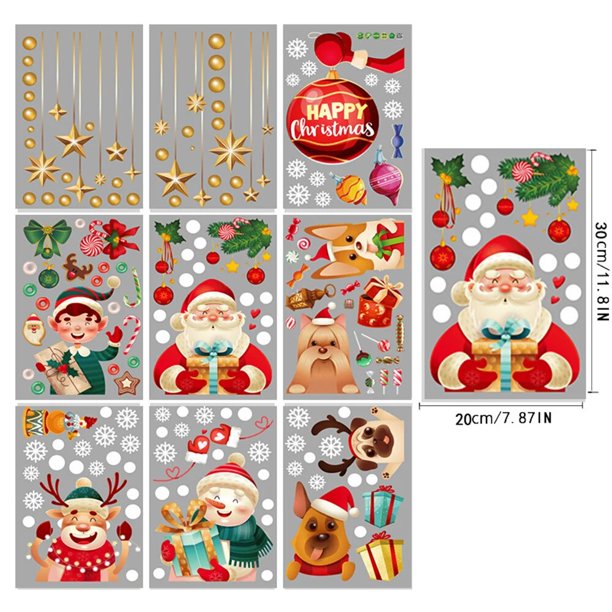 Pegatinas de ventana de Santa Claus de invierno, pegatinas decorativas de copo de nieve electrostático de vidrio de tienda de Feliz Navidad