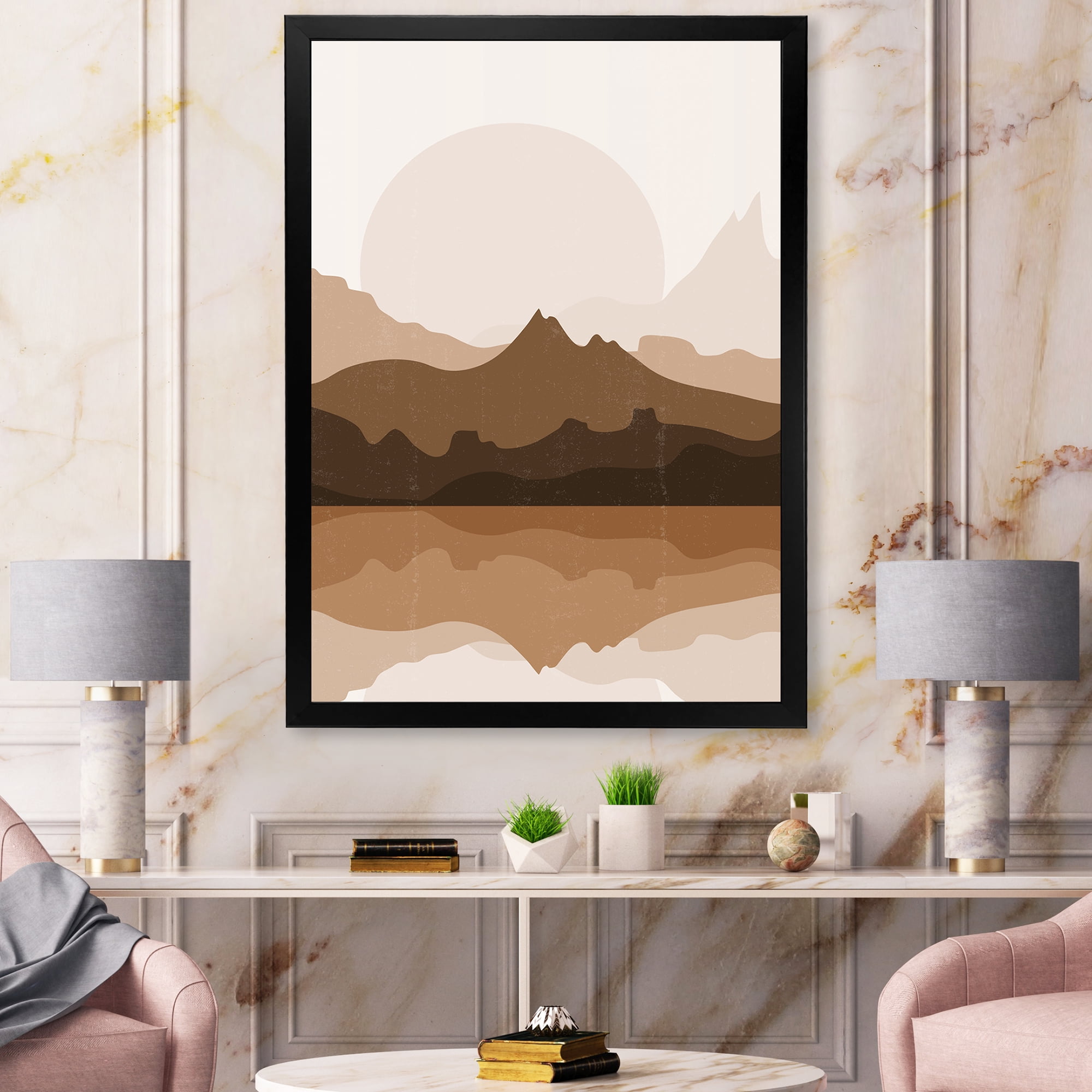 Designart 'Minimalist Brown Terracotta Landscape' Modern Framed Art Print