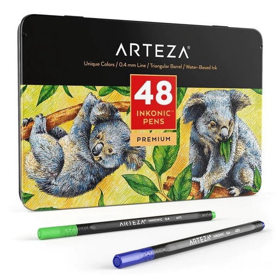 Arteza Inkonic Fineliner Pens, Assorted Colors, 48 Count, 0.4mm Fine Line