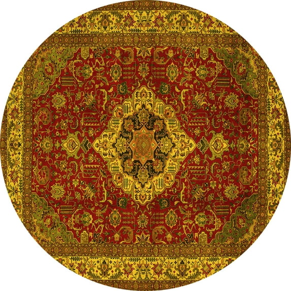 Ahgly Company Indoor Round Medallion Yellow Traditional Area Rugs, 7' Round