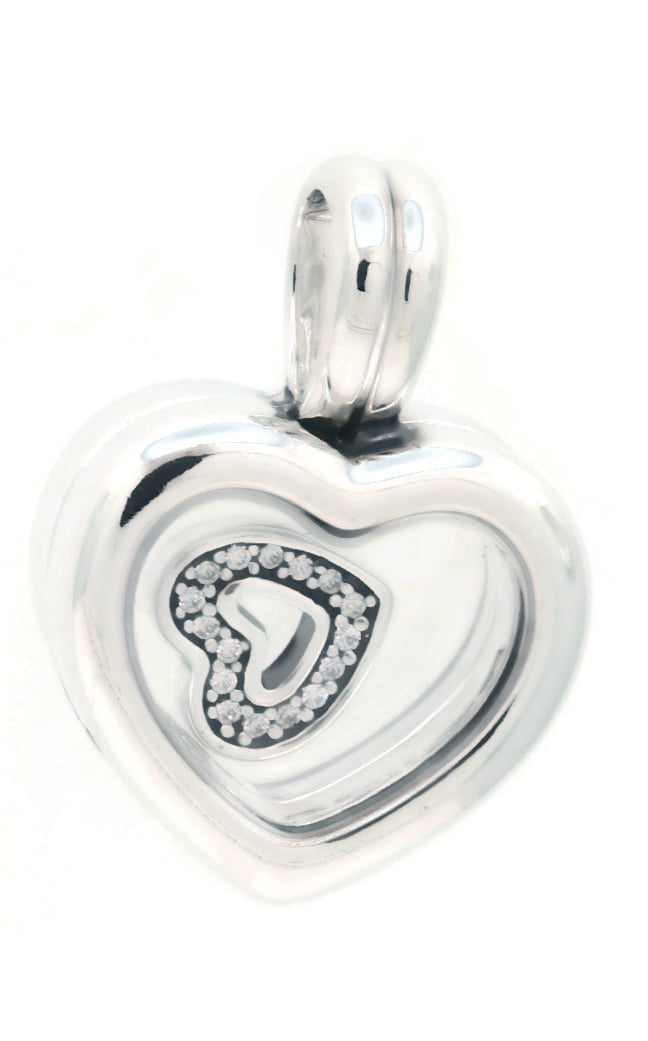 PANDORA - Floating Heart Locket, Sapphire Crystal Glass & Clear 