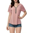 thumbnail image 3 of Plus size women's T-shirt Summer V-neck zipper elegant short sleeves, 3 of 6