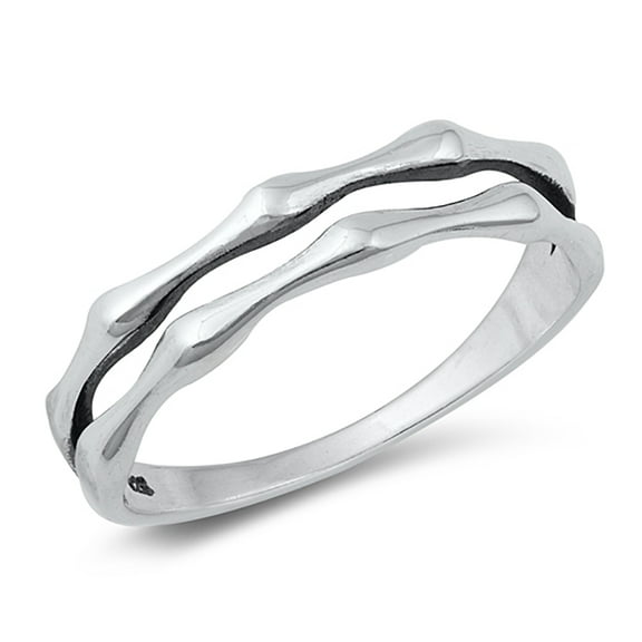 All In Stock Double Bamboo Design Sterling Silver Ring Size 8