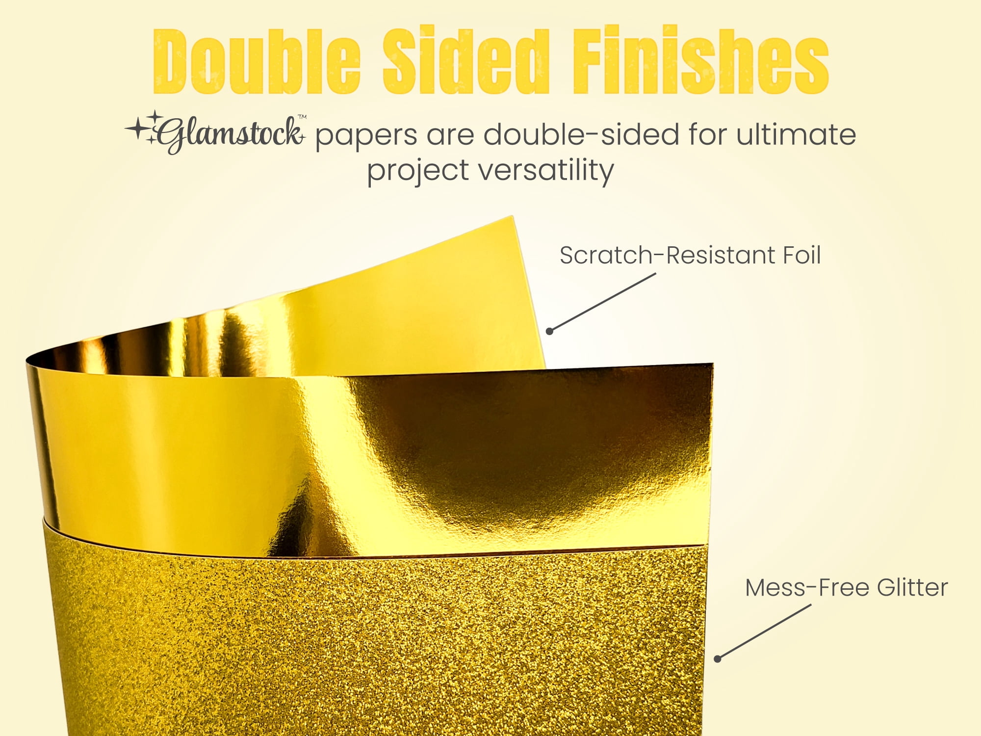Buttercup Bliss Glamstock™ – Premium Yellow Cardstock Book featuring Pearlescent, Satin, Foil & Glitter Papers, 48 Pages, A4 Size, for Scrapbooking, Crafts & Invitations